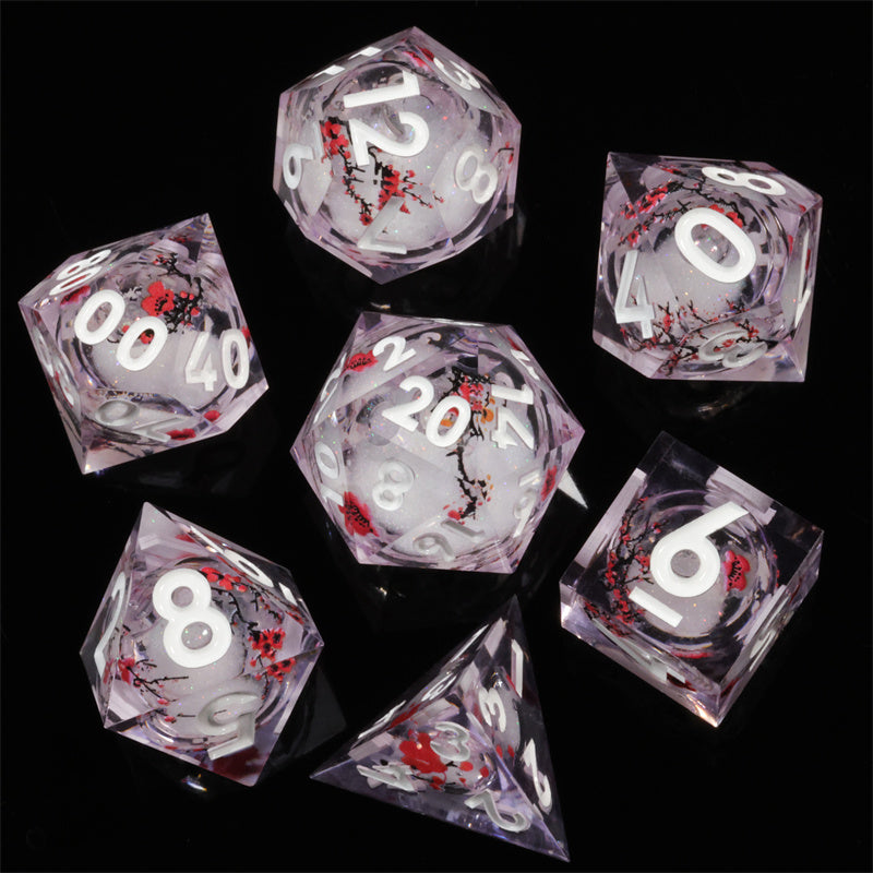 Handmade Sharp Edges Resin Dnd DIce Set-Red fallen plum