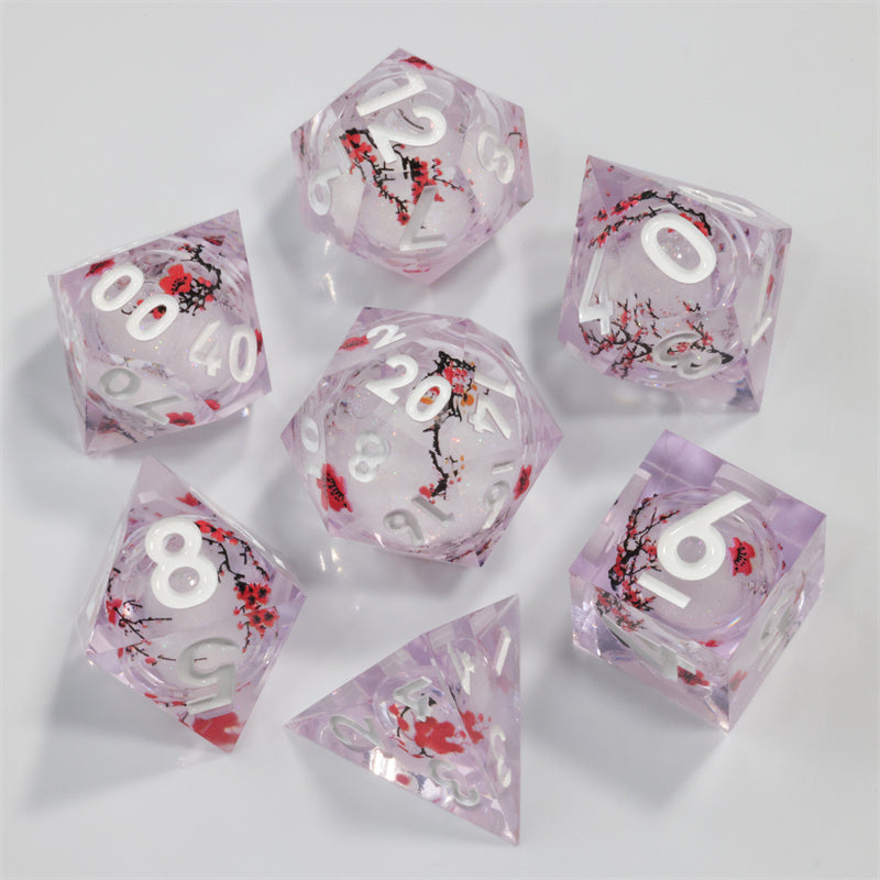 Handmade Sharp Edges Resin Dnd DIce Set-Red fallen plum