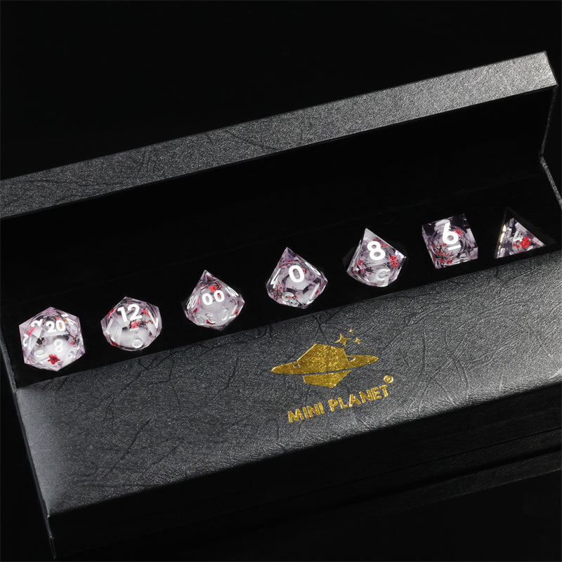 Handmade Sharp Edges Resin Dnd DIce Set-Red fallen plum