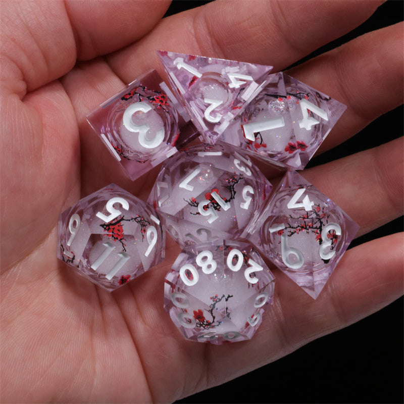 Handmade Sharp Edges Resin Dnd DIce Set-Red fallen plum