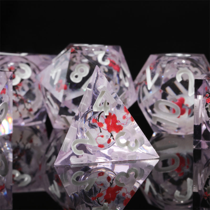 Handmade Sharp Edges Resin Dnd DIce Set-Red fallen plum