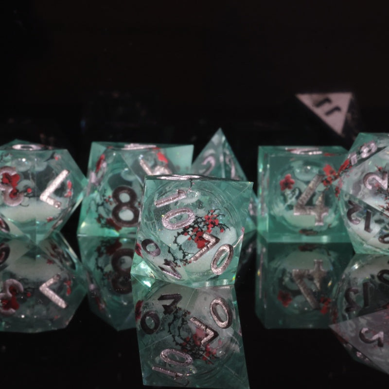 Liquid Core+Sticker  Handmade Sharp Edge 7 Piece Dice Set