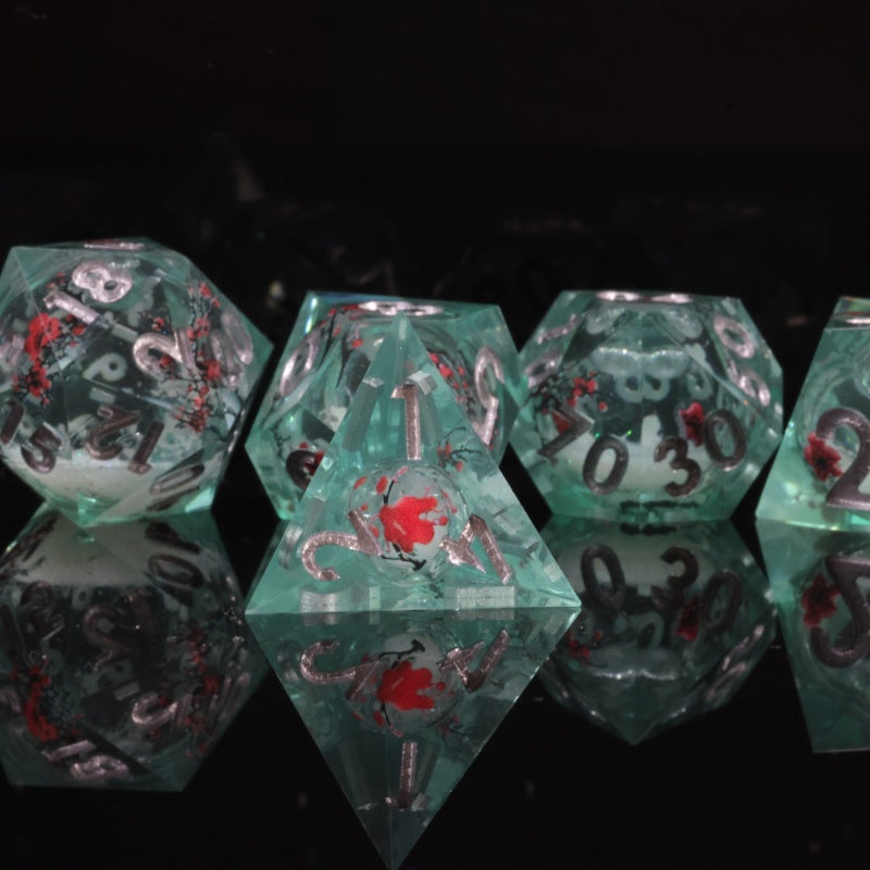 Liquid Core+Sticker  Handmade Sharp Edge 7 Piece Dice Set