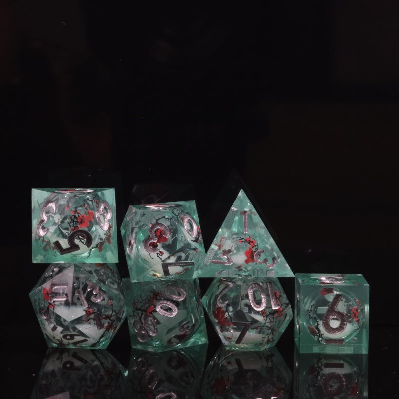 Liquid Core+Sticker  Handmade Sharp Edge 7 Piece Dice Set