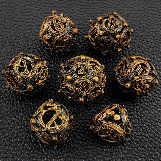 🐉 Dragon Soars Through Clouds - Hollow Flying Dragon Metal Dice Set 🎲