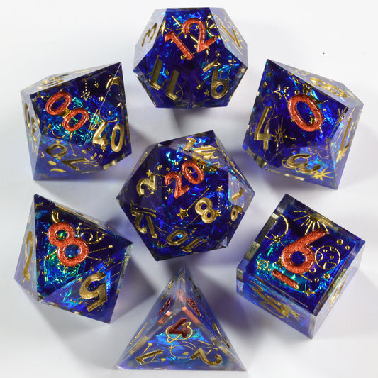 Planet Dice Handmade Sharp Edge 7 Piec Reesin d&d Dungeons and Dragons Dice Set