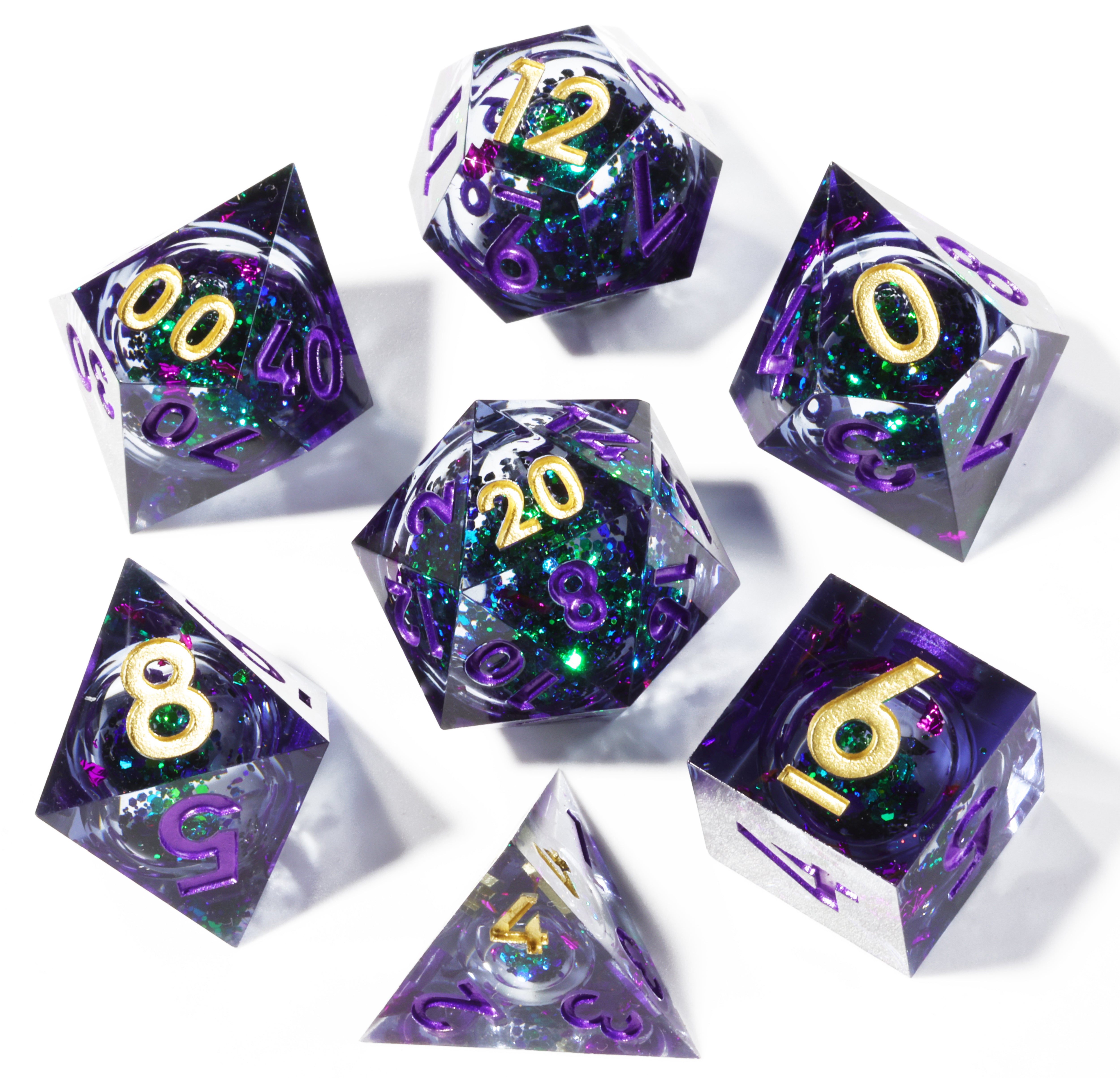 Lunar Moth - 7 piece deals handmade sharp edge dice set + crystal D4