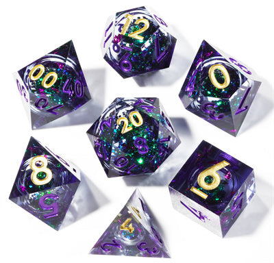 Amethyst Handmade Sharp Edge 7 Piece Resin d&d Dungeons and Dragons Dice Set