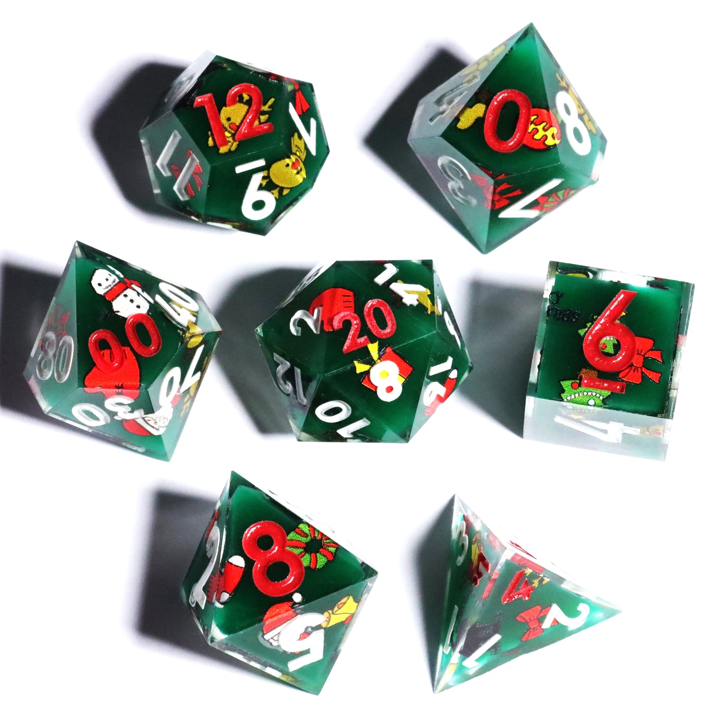 Santa Claus Handmade Sharp Edge 7 Piec Reesin d&d Dungeons and Dragons Dice Set