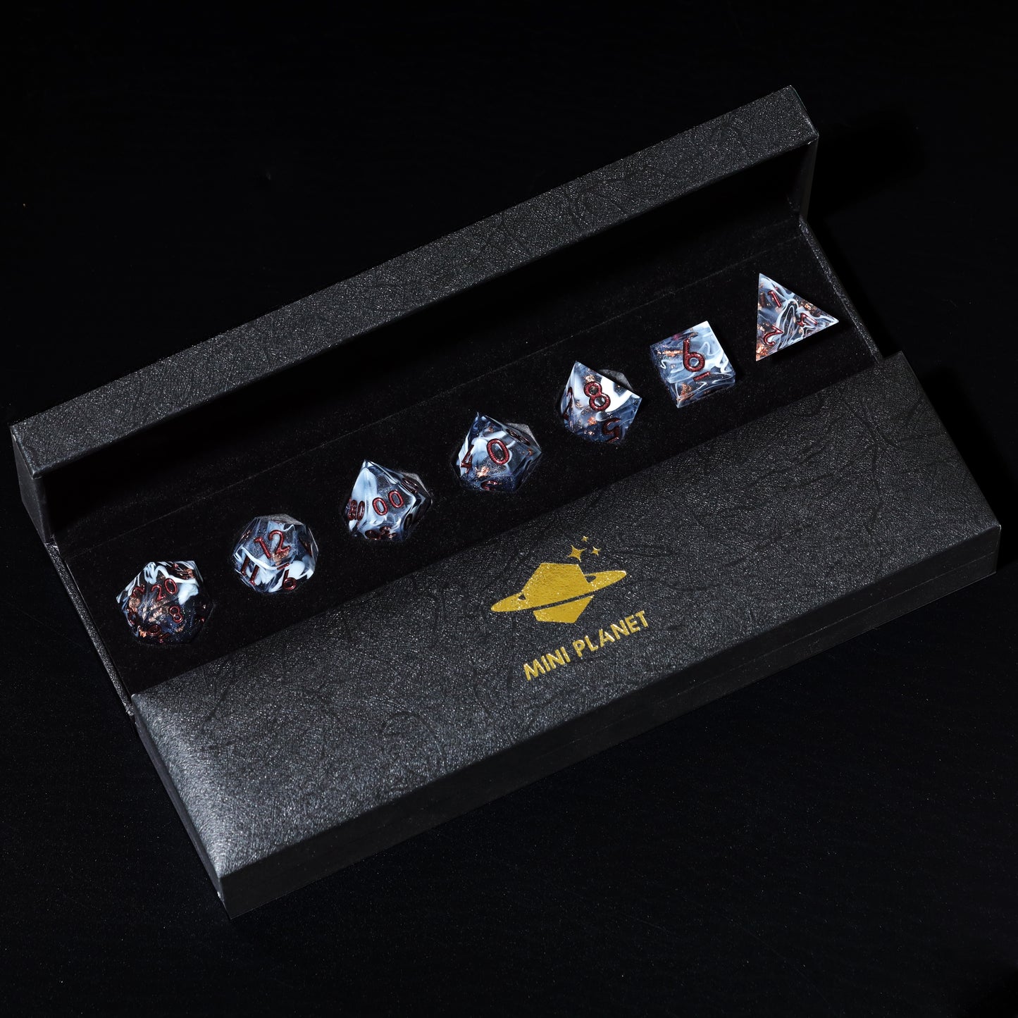 Marbled Crystal Handmade Sharp Edge 7 Piece esin d&d Dungeons and Dragons Dice Set