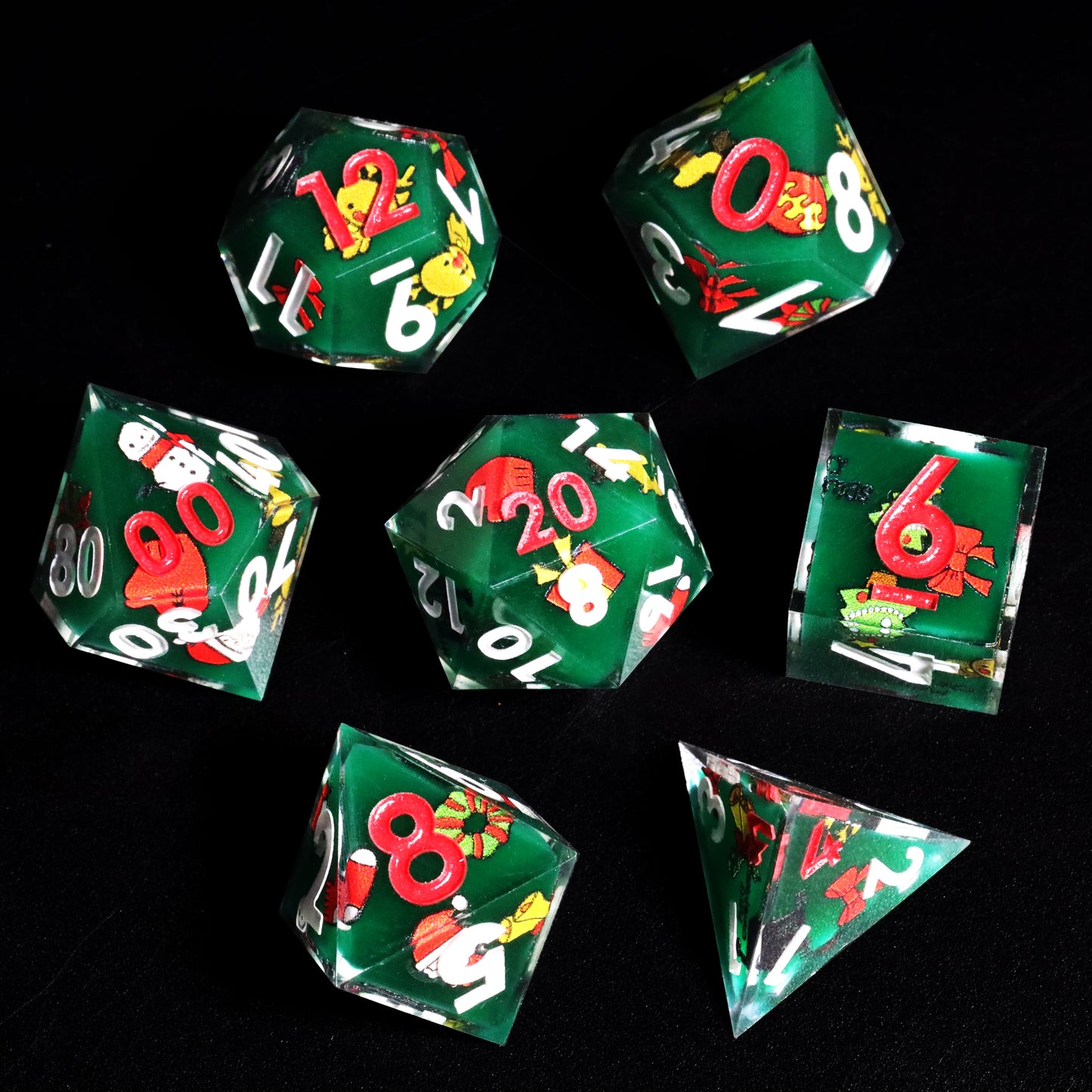 Santa Claus Handmade Sharp Edge 7 Piec Reesin d&d Dungeons and Dragons Dice Set