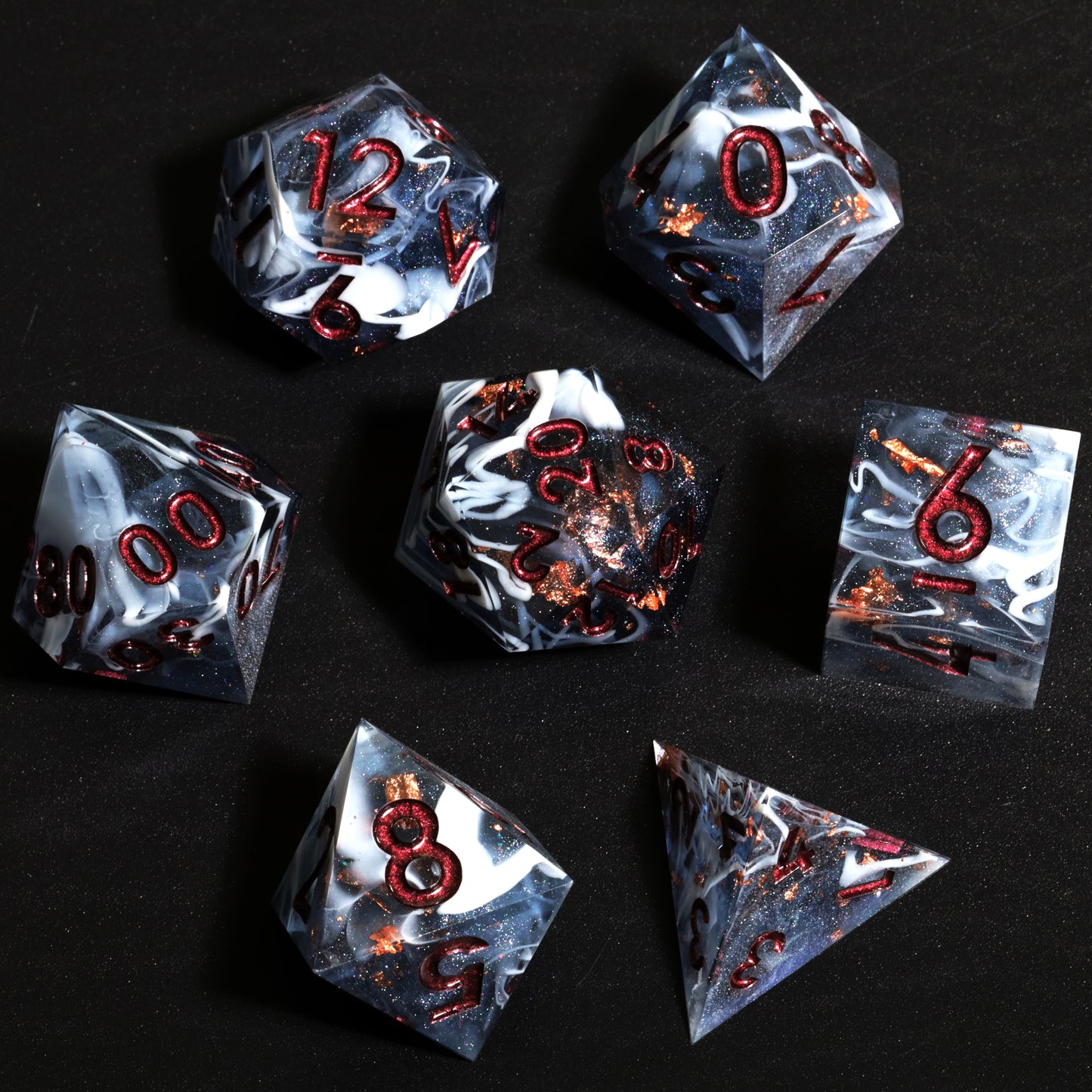 Marbled Crystal Handmade Sharp Edge 7 Piece esin d&d Dungeons and Dragons Dice Set