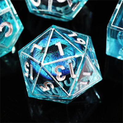 Blue Dragon Eye3 Handmade Sharp Edge 7 Piece Resin d&d Dungeons and Dragons Dice Set