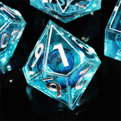 Blue Dragon Eye3 Handmade Sharp Edge 7 Piece Resin d&d Dungeons and Dragons Dice Set