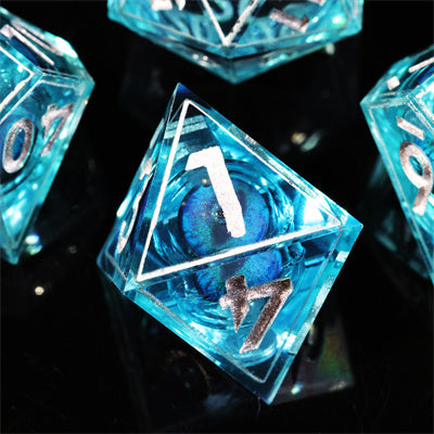 Blue Dragon Eye3 Handmade Sharp Edge 7 Piece Resin d&d Dungeons and Dragons Dice Set