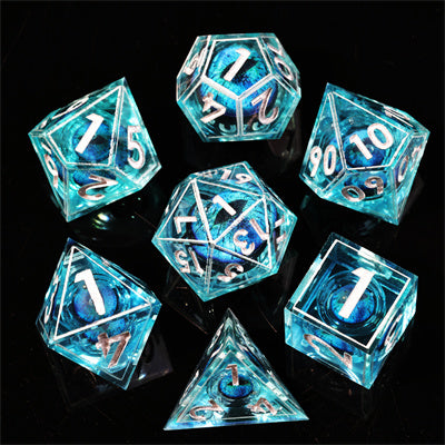 Blue Dragon Eye3 Handmade Sharp Edge 7 Piece Resin d&d Dungeons and Dragons Dice Set