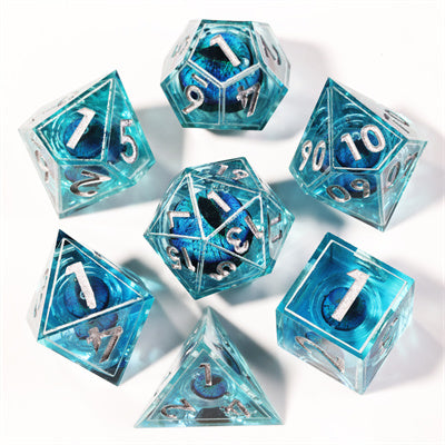 Blue Dragon Eye3 Handmade Sharp Edge 7 Piece Resin d&d Dungeons and Dragons Dice Set