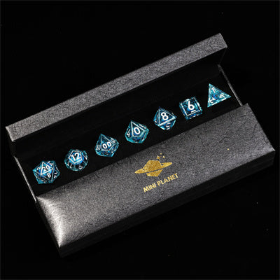 Blue Dragon Eye3 Handmade Sharp Edge 7 Piece Resin d&d Dungeons and Dragons Dice Set