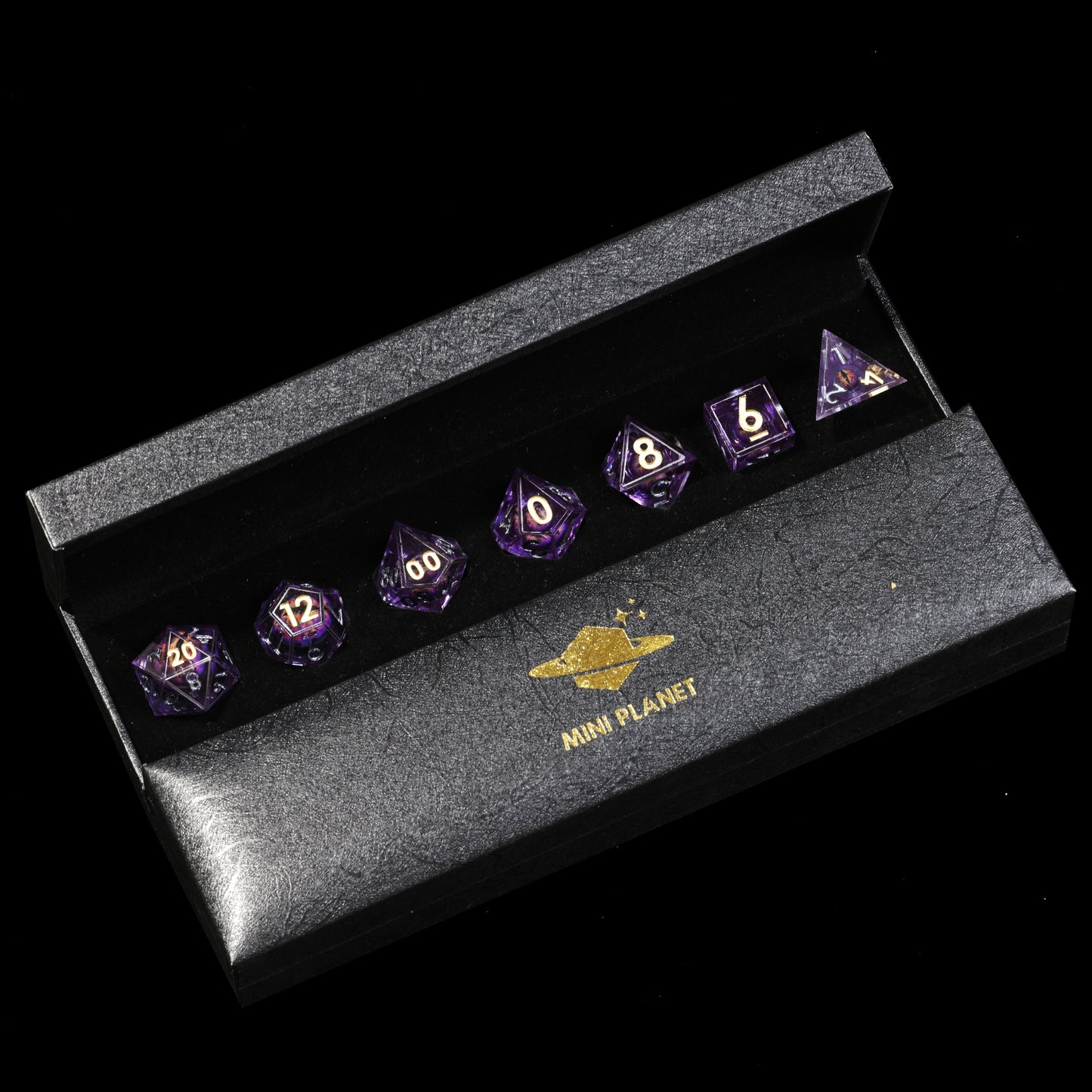 Purple Diamond Dragon Eye2 Handmade Sharp Edge 7 Piec Reesin d&d Dungeons and Dragons Dice Set