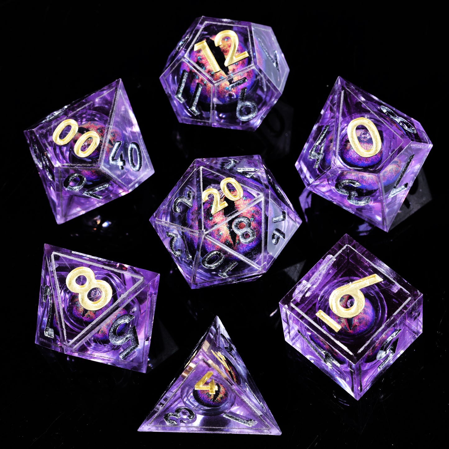 Purple Diamond Dragon Eye2 Handmade Sharp Edge 7 Piec Reesin d&d Dungeons and Dragons Dice Set