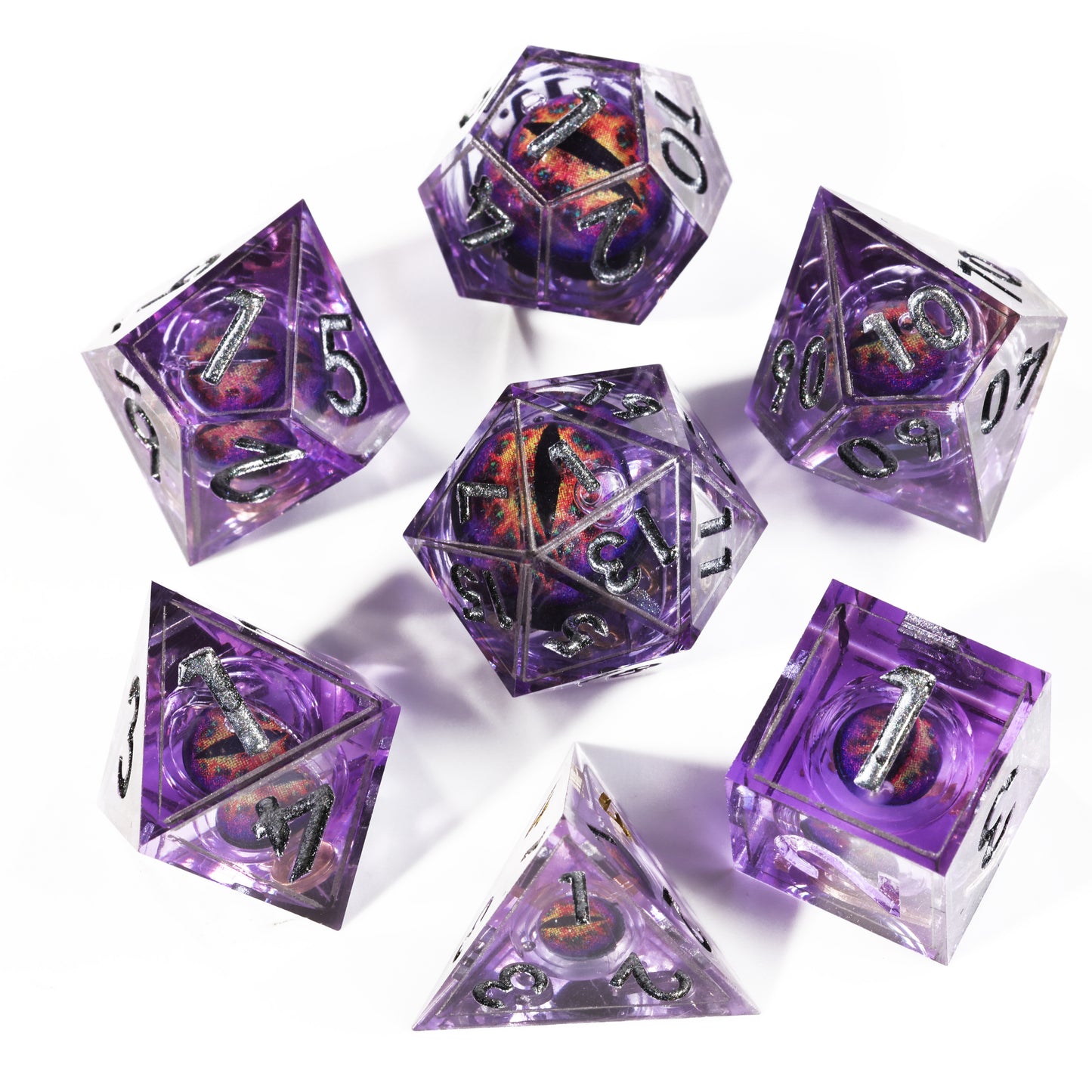 Purple Diamond Dragon Eye2 Handmade Sharp Edge 7 Piec Reesin d&d Dungeons and Dragons Dice Set