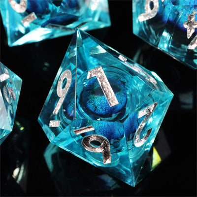 Blue Dragon Eye1 Handmade Sharp Edge 7 Piece Piece Resin d&d Dungeons and Dragons Dice Set