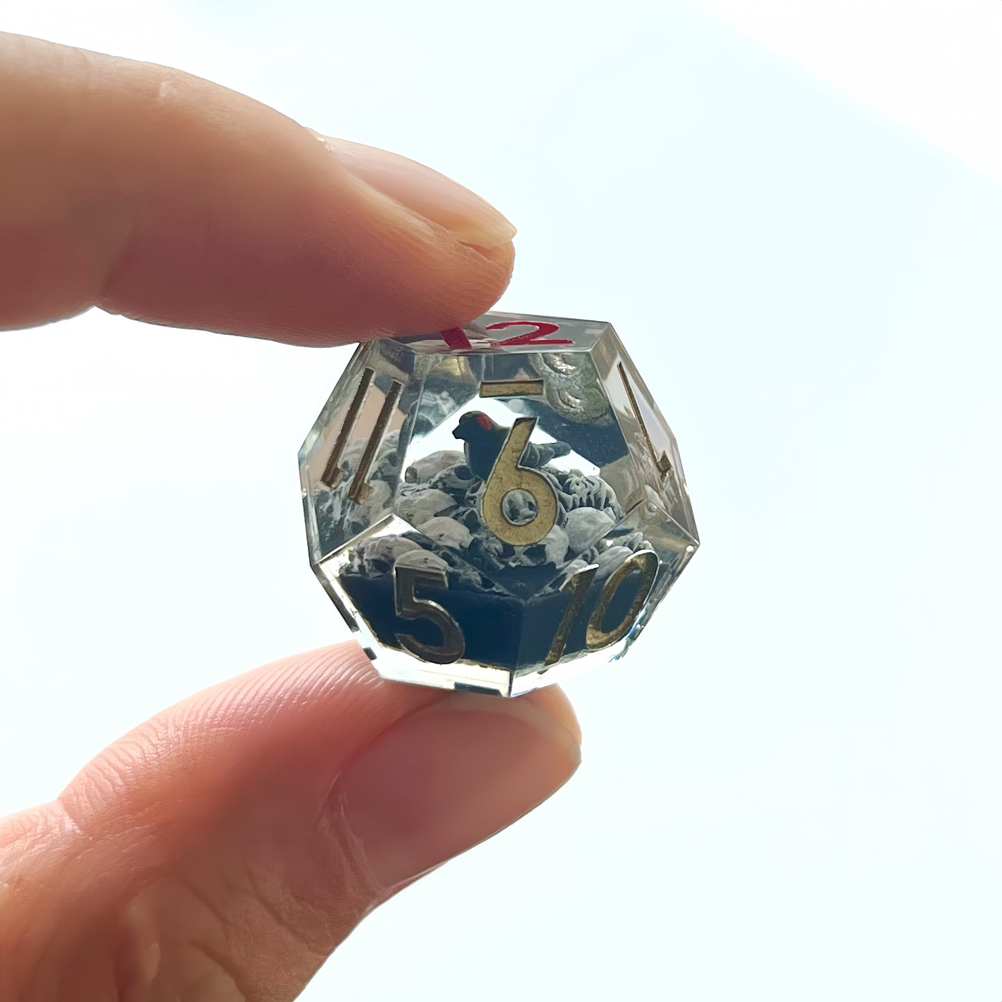 Gothic Skull & Raven Handmade Resin DND Dice Set | Sharp Edge 7-Piece TTRPG Polyhedral Dice for Dungeons and Dragons, Pathfinder | Dark Fantasy Tabletop Gaming Gift