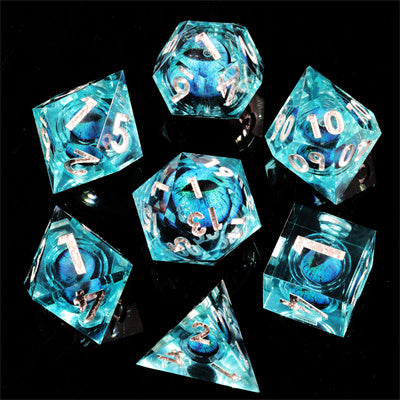 Blue Dragon Eye1 Handmade Sharp Edge 7 Piece Piece Resin d&d Dungeons and Dragons Dice Set