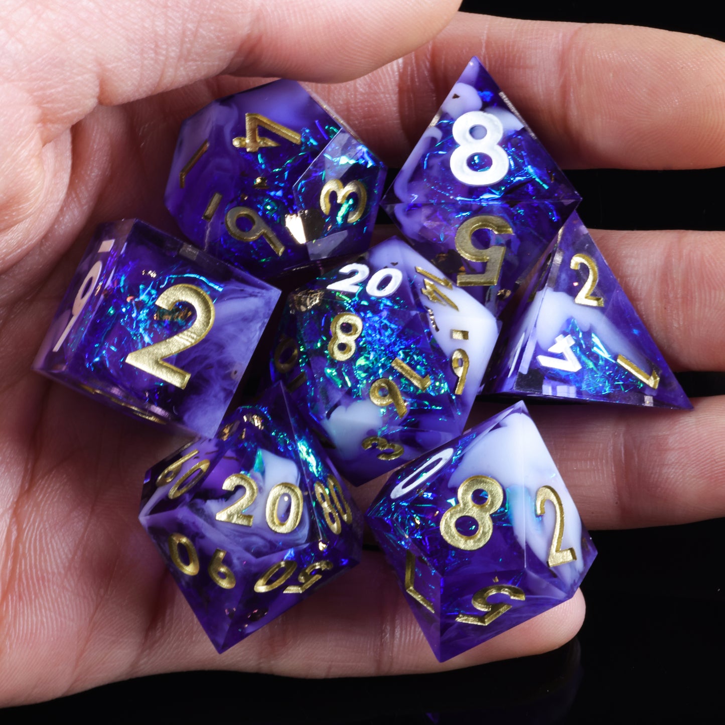 Fire Soul Handmade Sharp Edge 7 Piece Resin d&d Dungeons and Dragons Dice Set