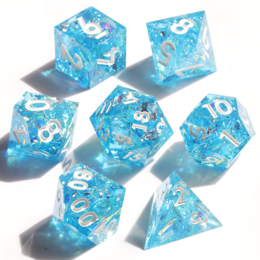 Frozen Prism Handmade Sharp Edge 7 Piece Resin d&d Dungeons and Dragons Dice Set