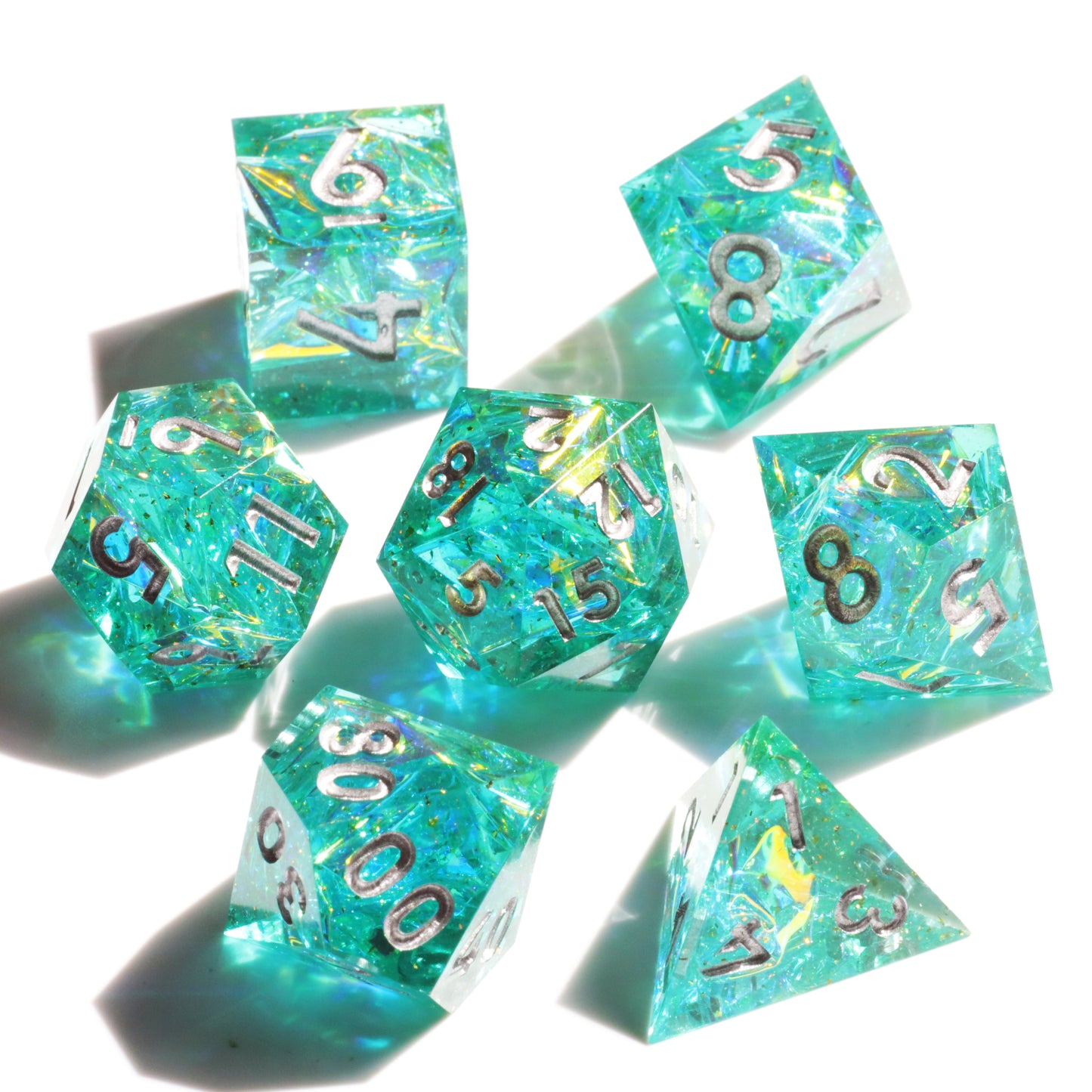 Blessed Beacon  Handmade Sharp Edge 7 Piece Resin d&d Dungeons and Dragons Dice Set