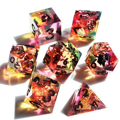 Chaos Glow Handmade Sharp Edge 7 Piece Resin d&d Dungeons and Dragons Dice Set