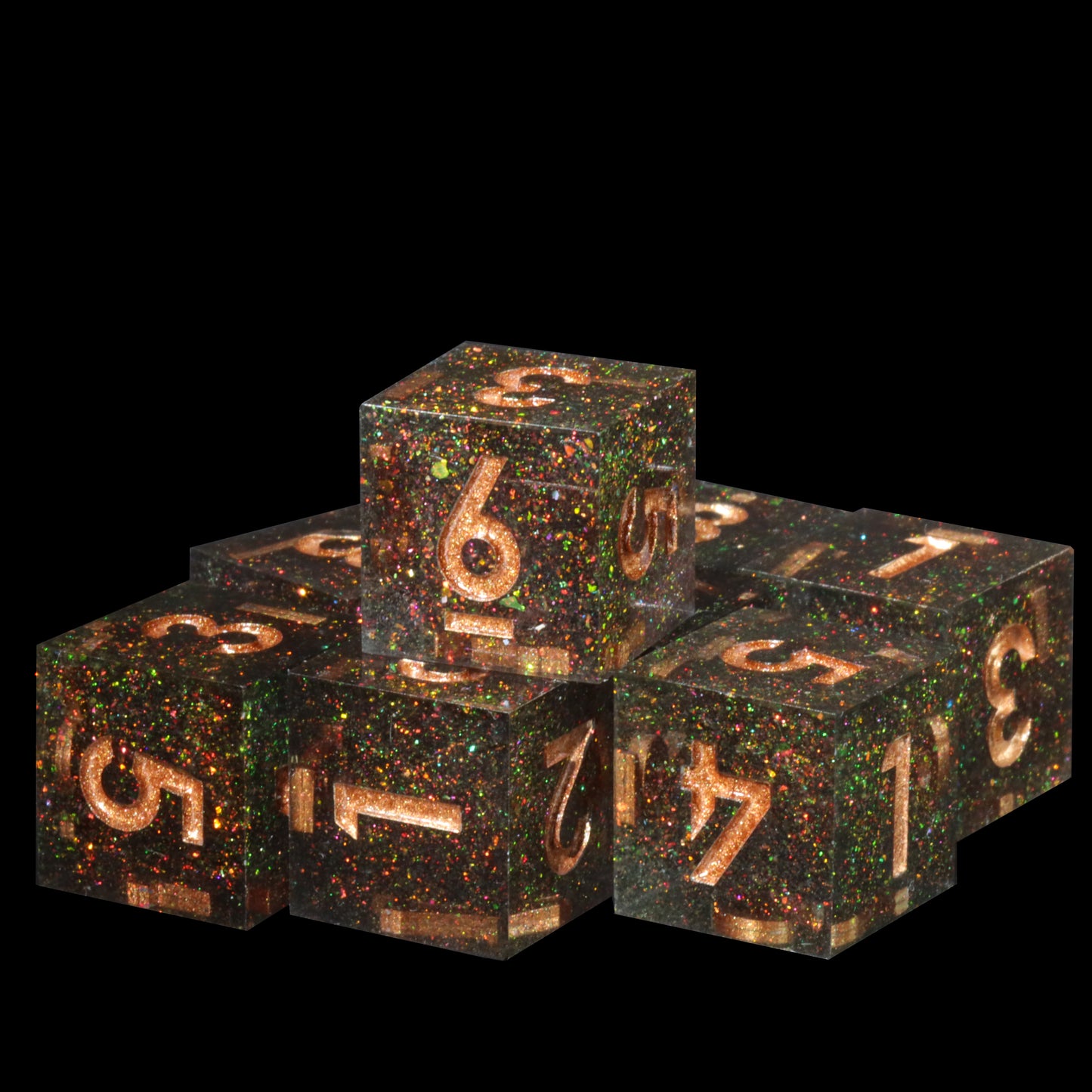 Mysterious Space Handmade Sharp Edge 7 Piece Resin d&d Dungeons and Dragons Dice Set