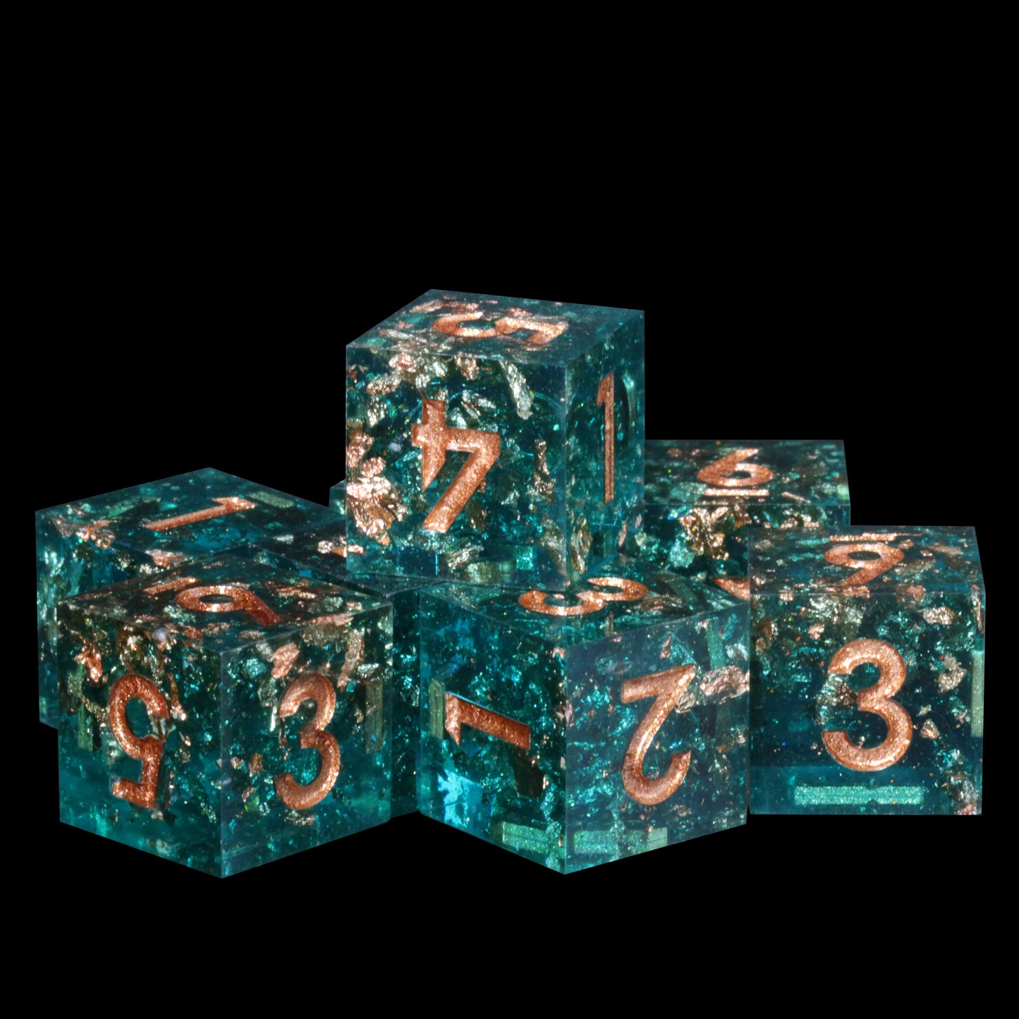 Forgotten Oasis Handmade Sharp Edge 7 Piece Resin d&d Dungeons and Dragons Dice Set