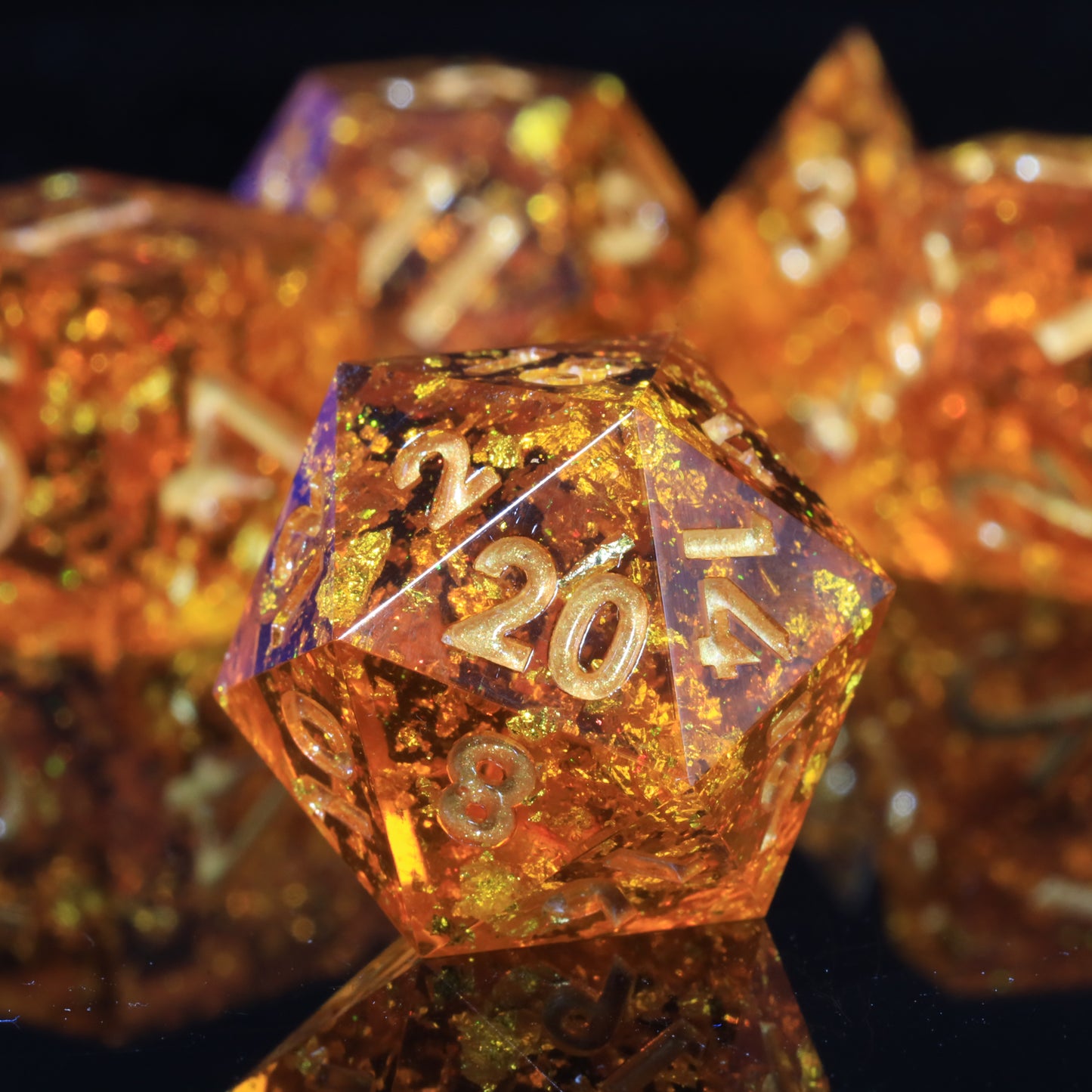 Scorching Soul Handmade Sharp Edge 7 Piece Reesin d&d Dungeons and Dragons Dice Set