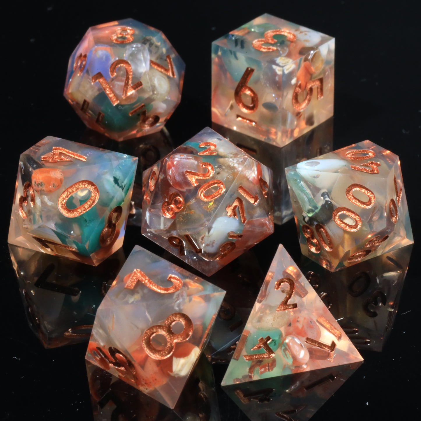 Stone Valley Handmade Sharp Edge 7 Piece Reesin d&d Dungeons and Dragons Dice Set