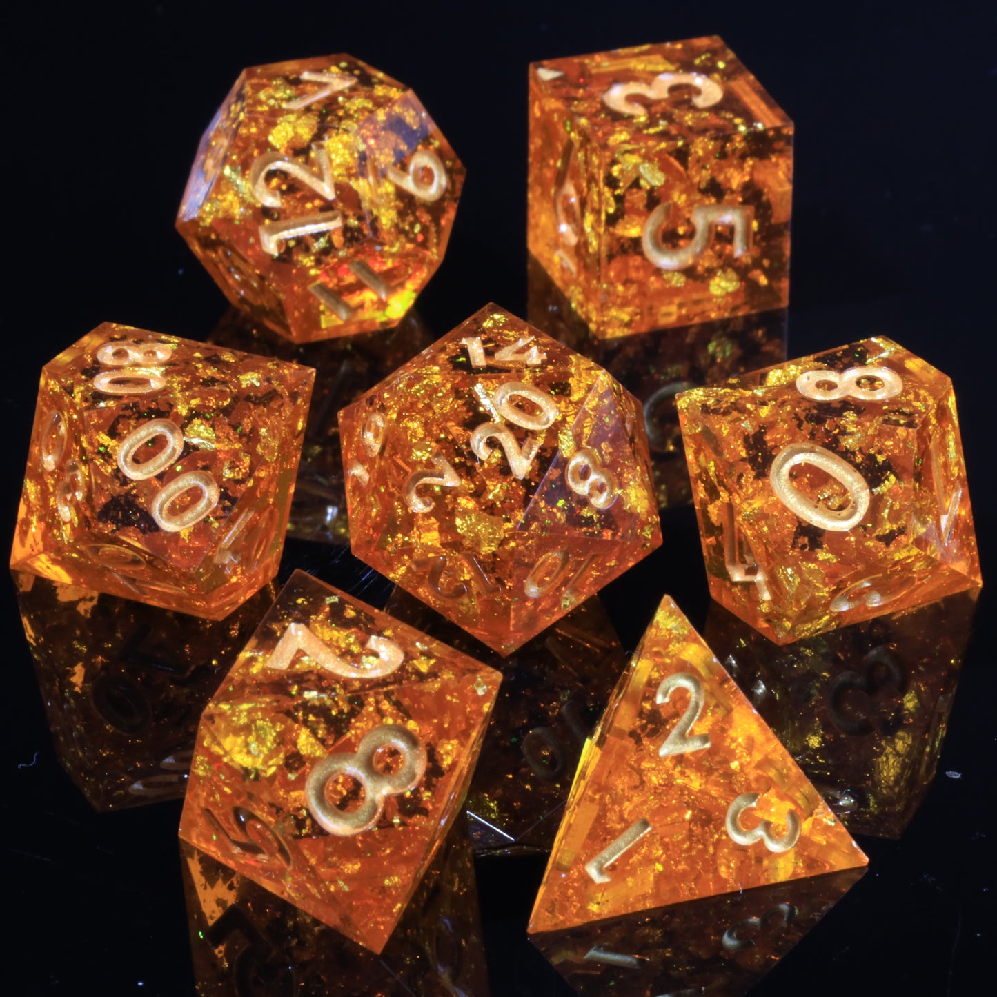 Scorching Soul Handmade Sharp Edge 7 Piece Reesin d&d Dungeons and Dragons Dice Set