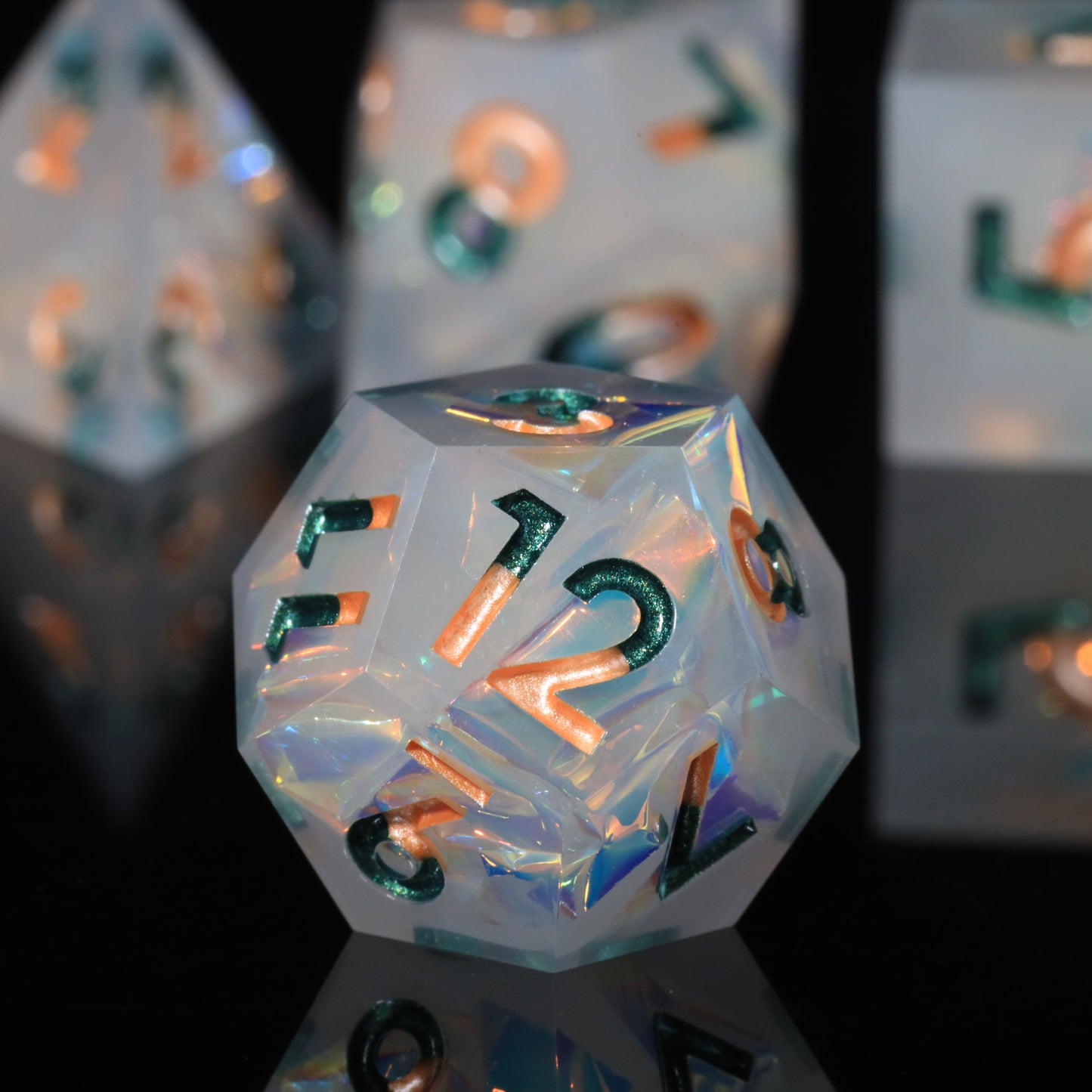 Opal Secret Handmade Sharp Edge 7 Piece Resin d&d Dungeons and Dragons Dice Set