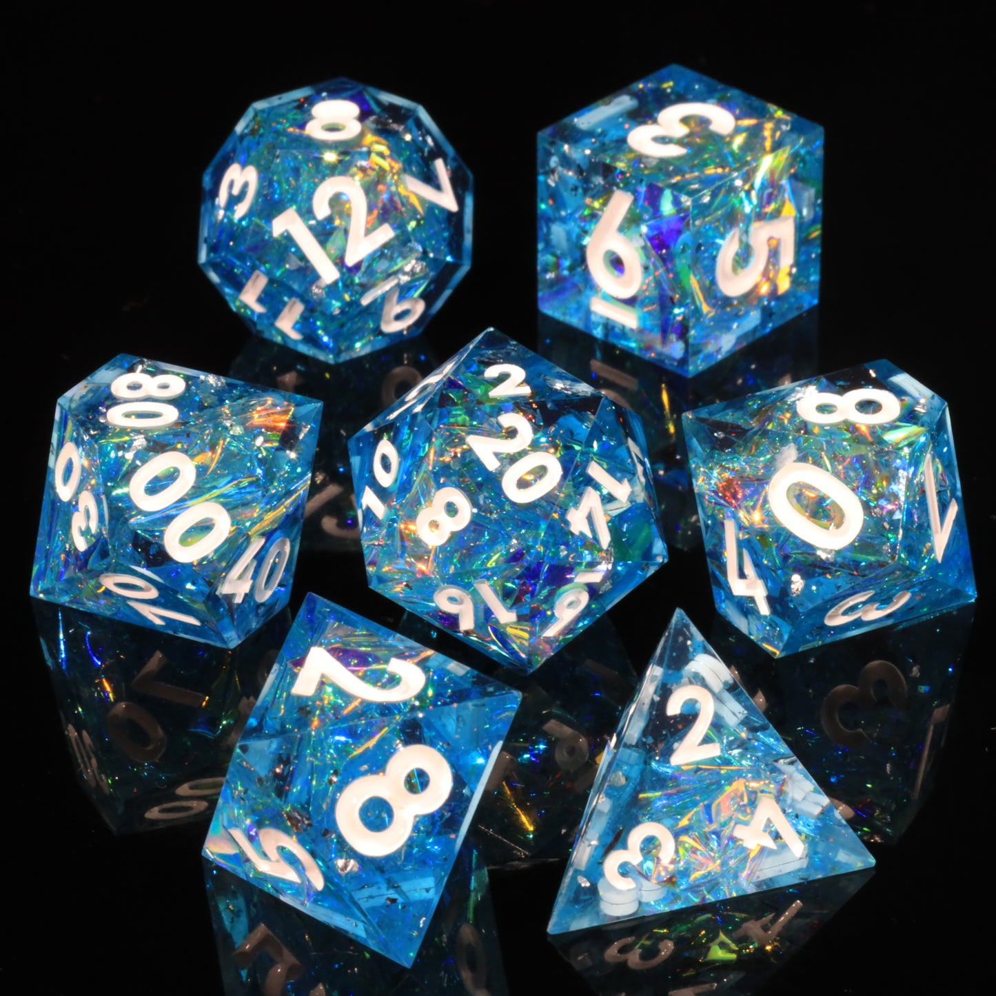 Frozen Prism Handmade Sharp Edge 7 Piece Resin d&d Dungeons and Dragons Dice Set