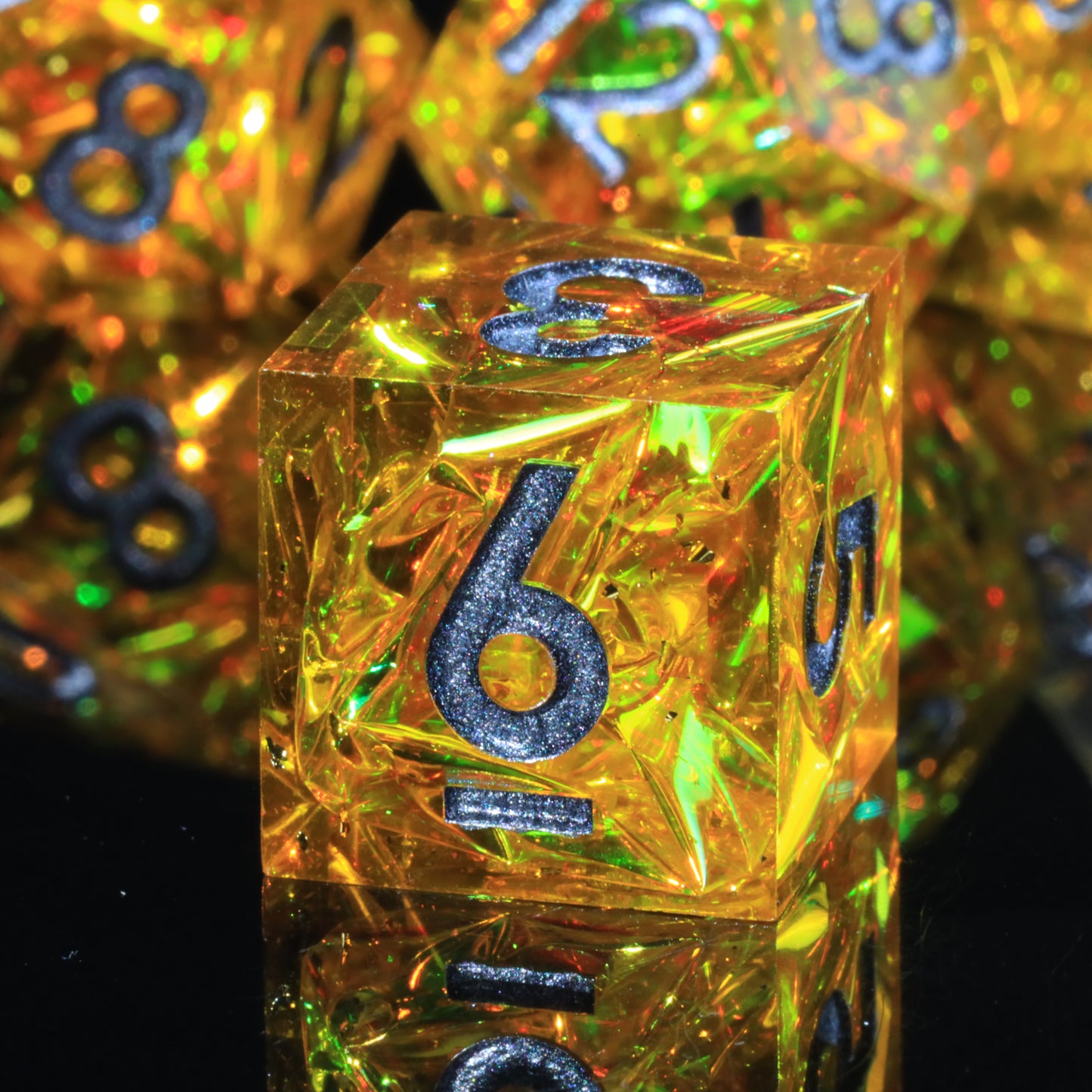 Gold Guardians  Handmade Sharp Edge 7 Piece Resin d&d Dungeons and Dragons Dice Set