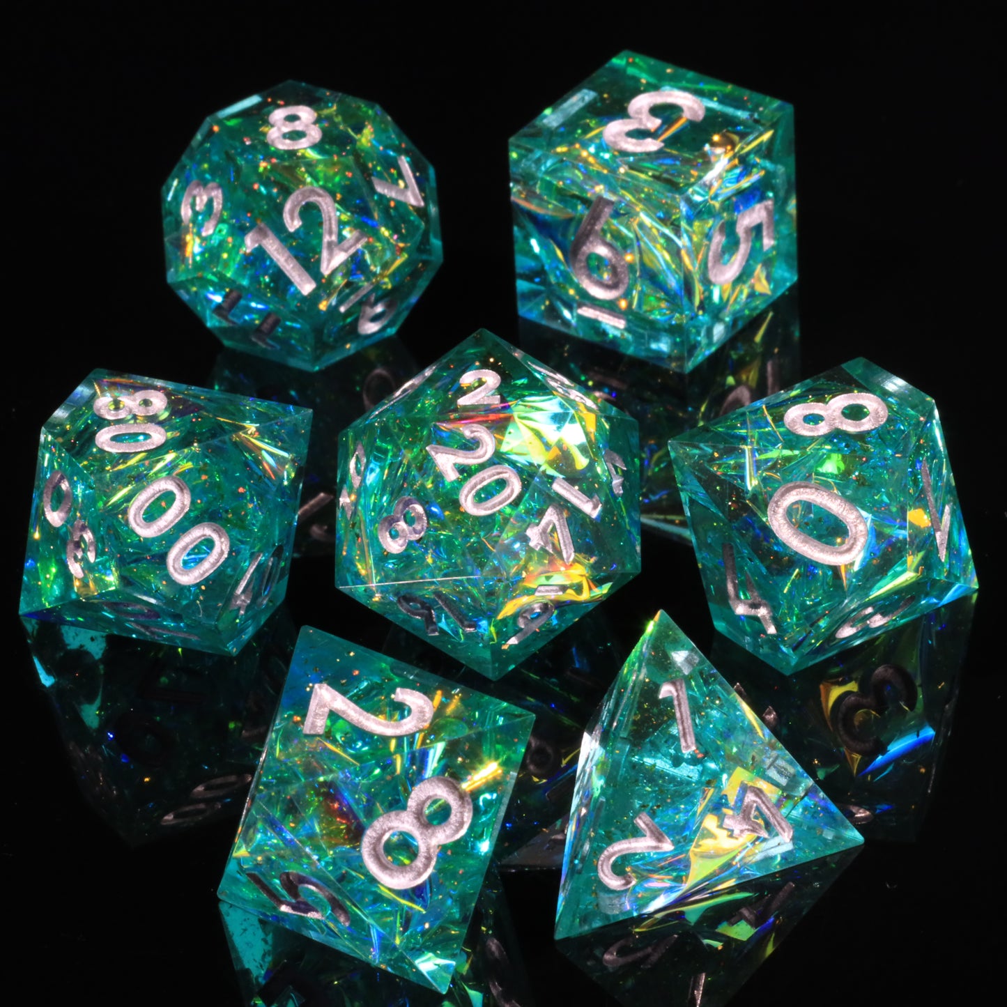 Blessed Beacon  Handmade Sharp Edge 7 Piece Resin d&d Dungeons and Dragons Dice Set