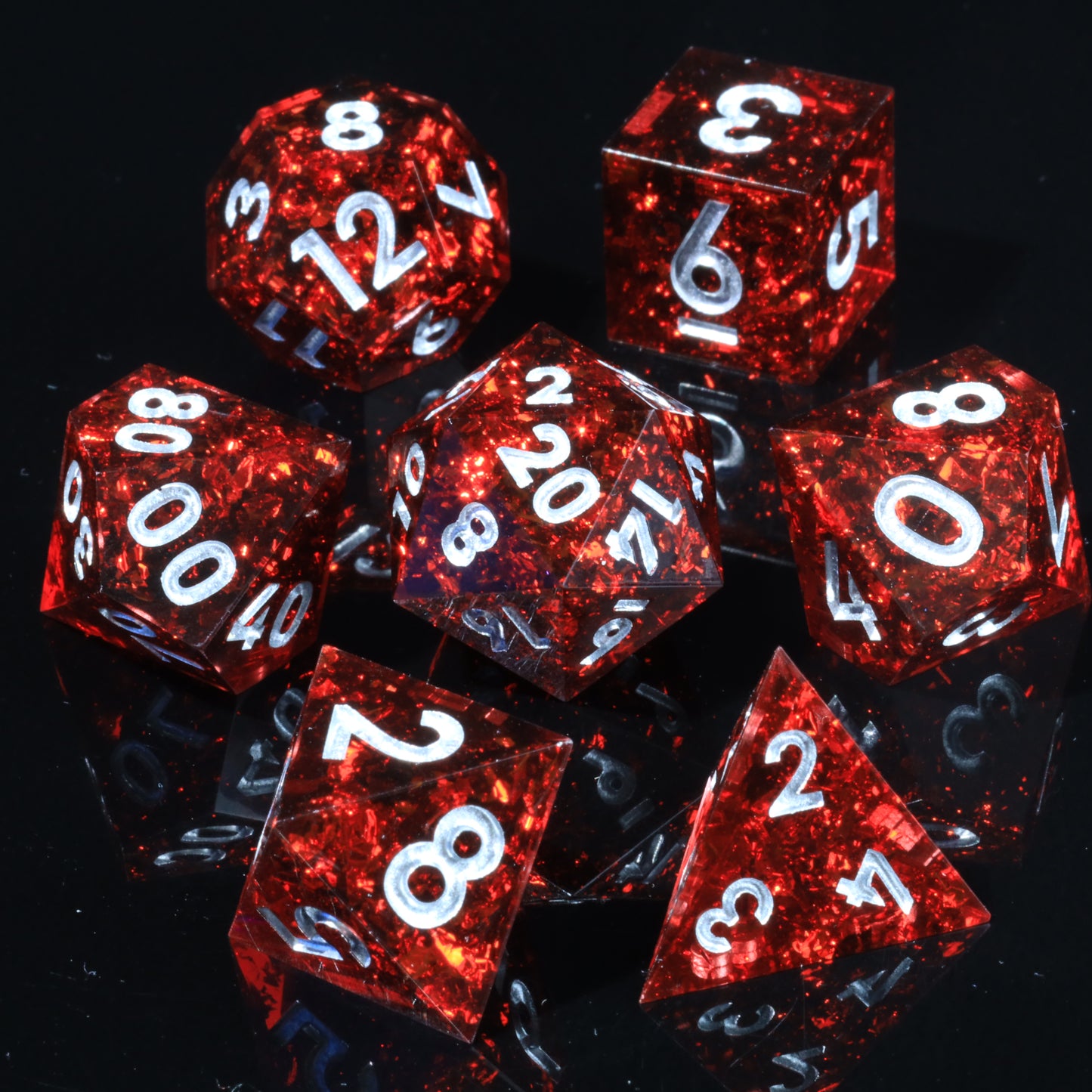 Crimson Torment  Handmade Sharp Edge 7 Piece Resin d&d Dungeons and Dragons Dice Set