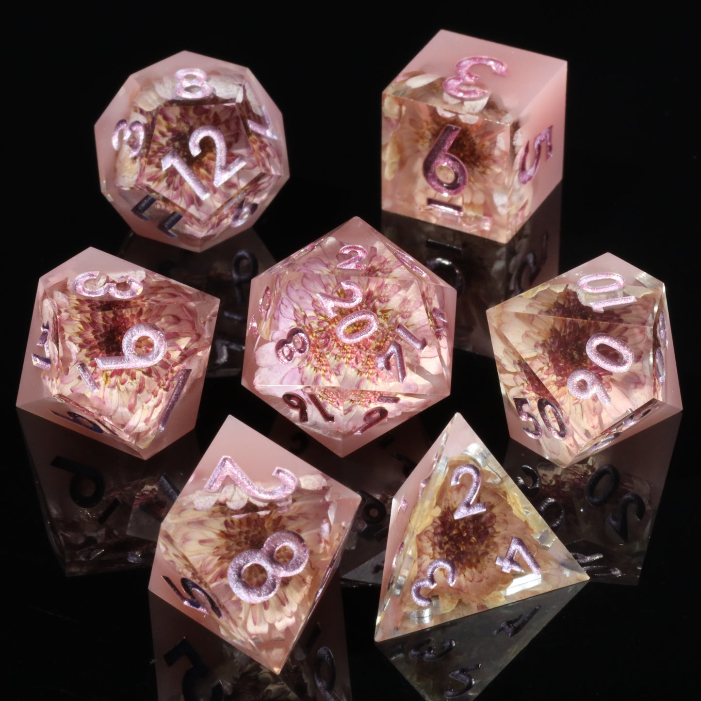 Undead Flower Handmade Sharp Edge 7 Piece Resin d&d Dungeons and Dragons Dice Set