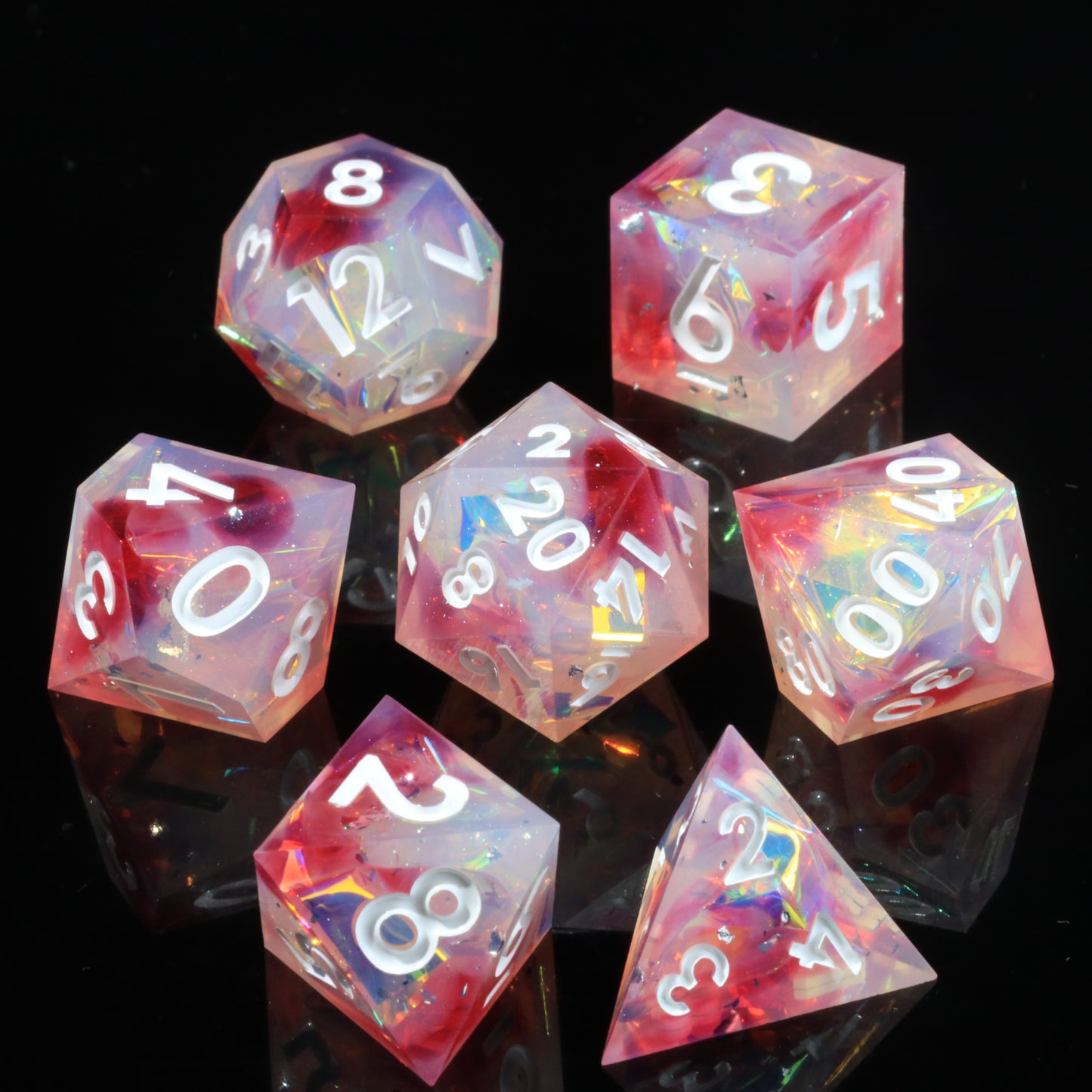 Rose Dreamscape Handmade Sharp Edge 7 Piec Reesin d&d Dungeons and Dragons Dice Set