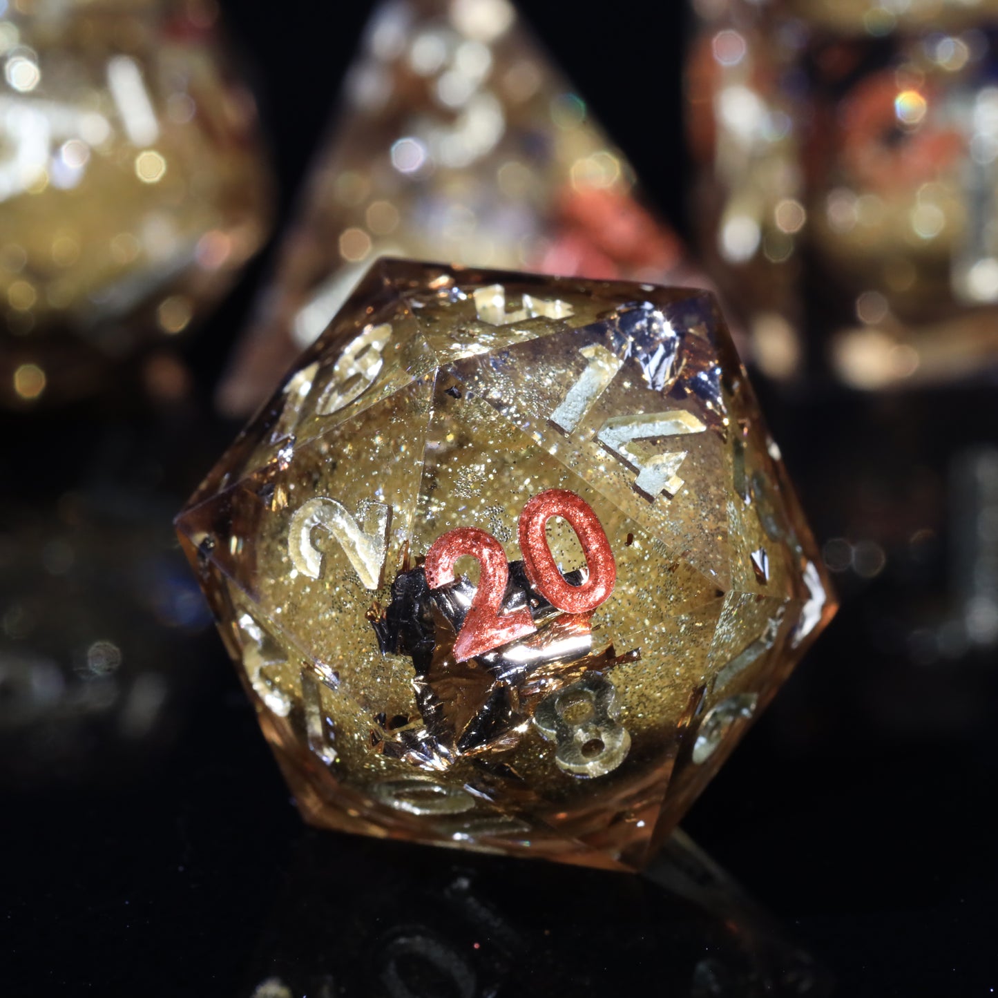 Golden Sand Handmade Sharp Edge 7 Piece Resin d&d Dungeons and Dragons Dice Set