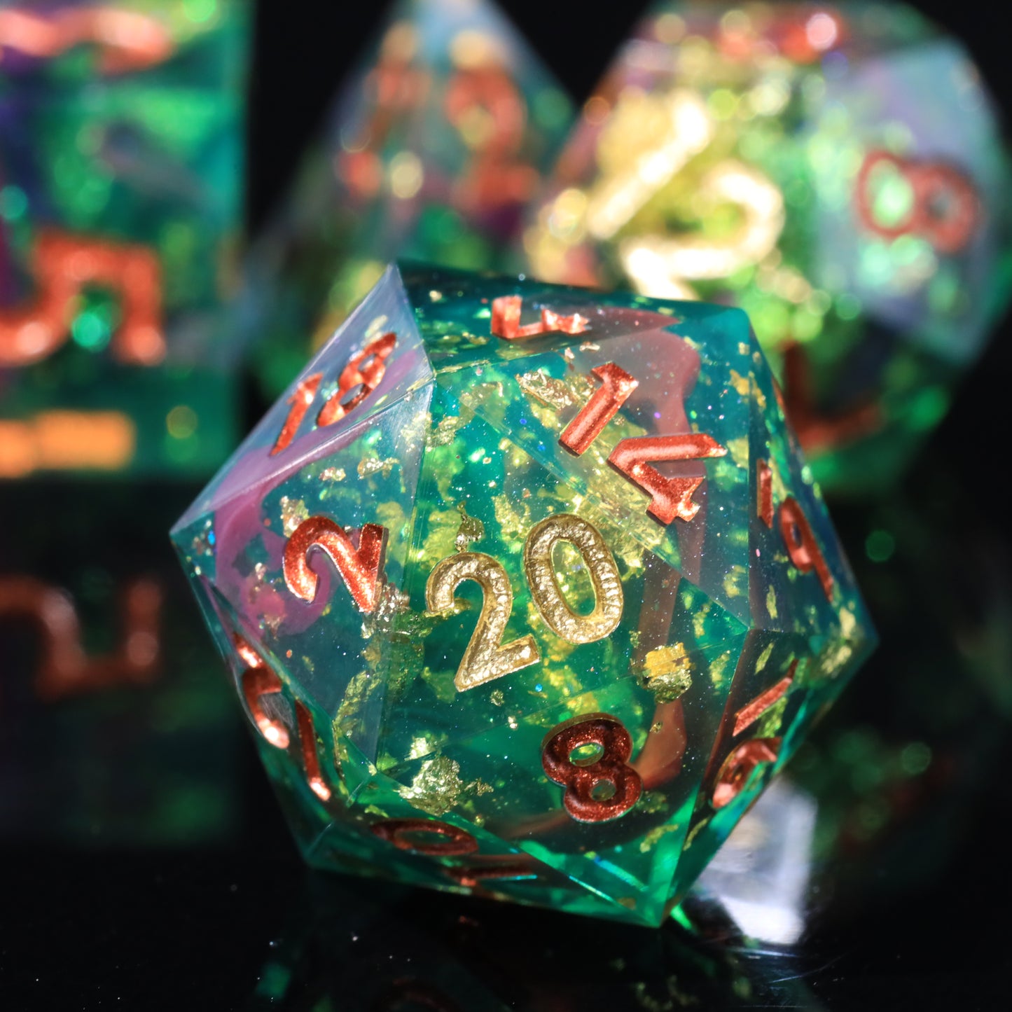 Jadeite Handmade Sharp Edge 7 Piece Resin d&d Dungeons and Dragons Dice Set