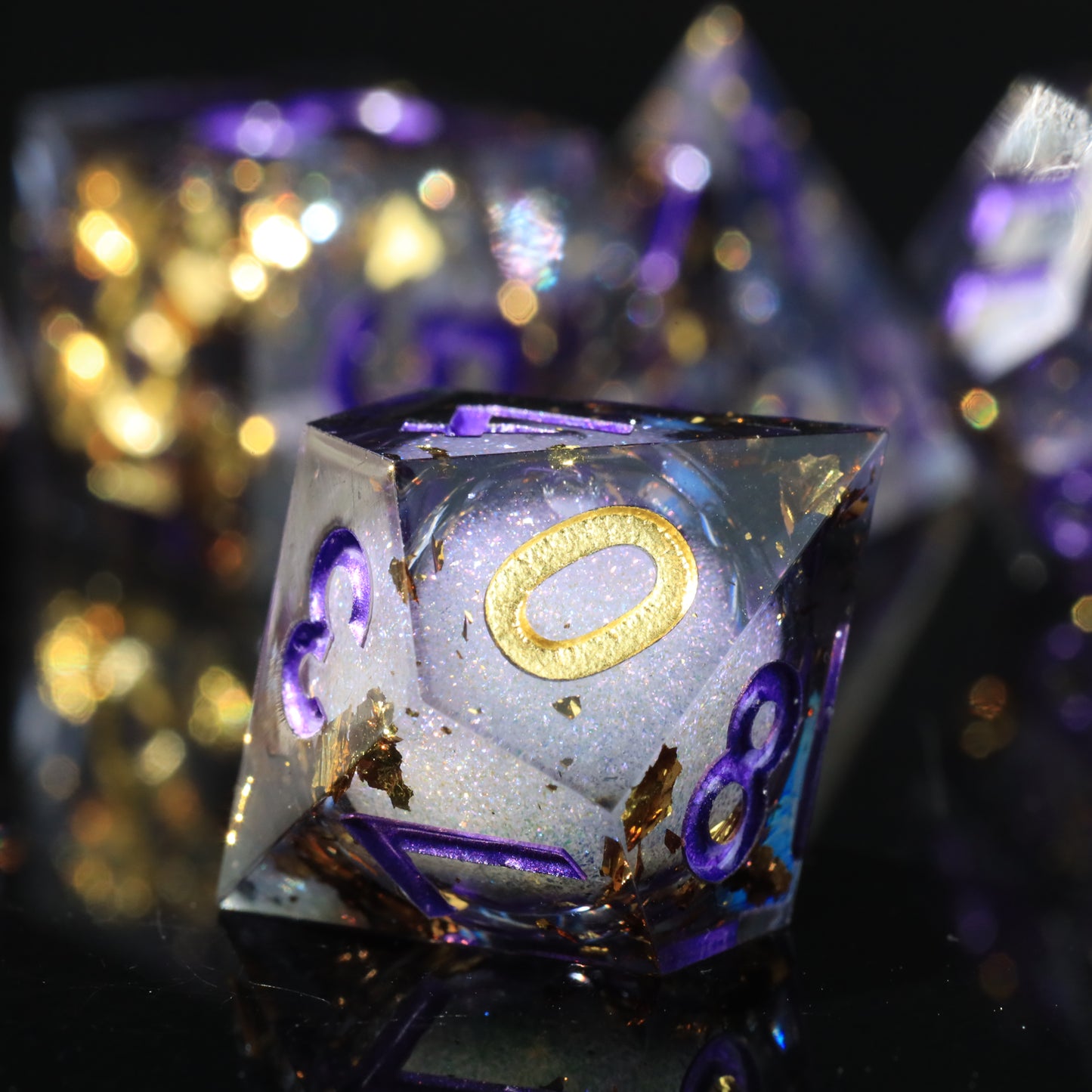 Liquid Core Lavender Handmade Sharp Edge 7 Piece Resin d&d Dungeons and Dragons Dice Set