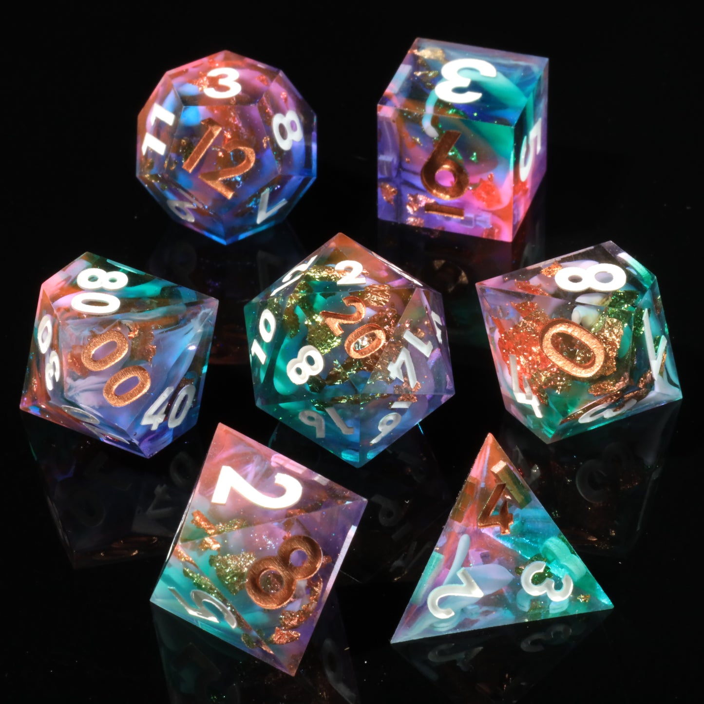 Supernova Handmade Handmade Sharp Edge 7 Piece Reesin d&d Dungeons and Dragons Dice Set