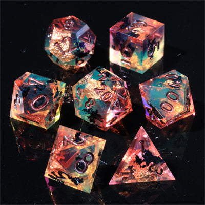 Chaos Glow Handmade Sharp Edge 7 Piece Resin d&d Dungeons and Dragons Dice Set