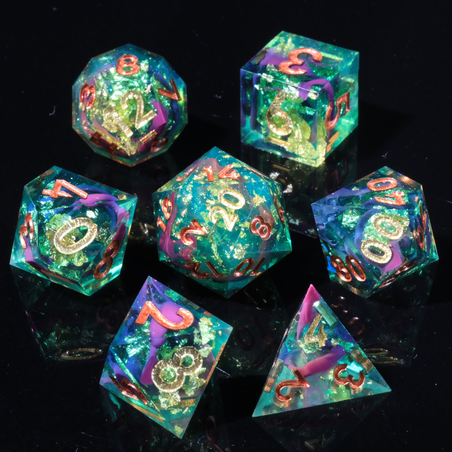 Jadeite Handmade Sharp Edge 7 Piece Resin d&d Dungeons and Dragons Dice Set